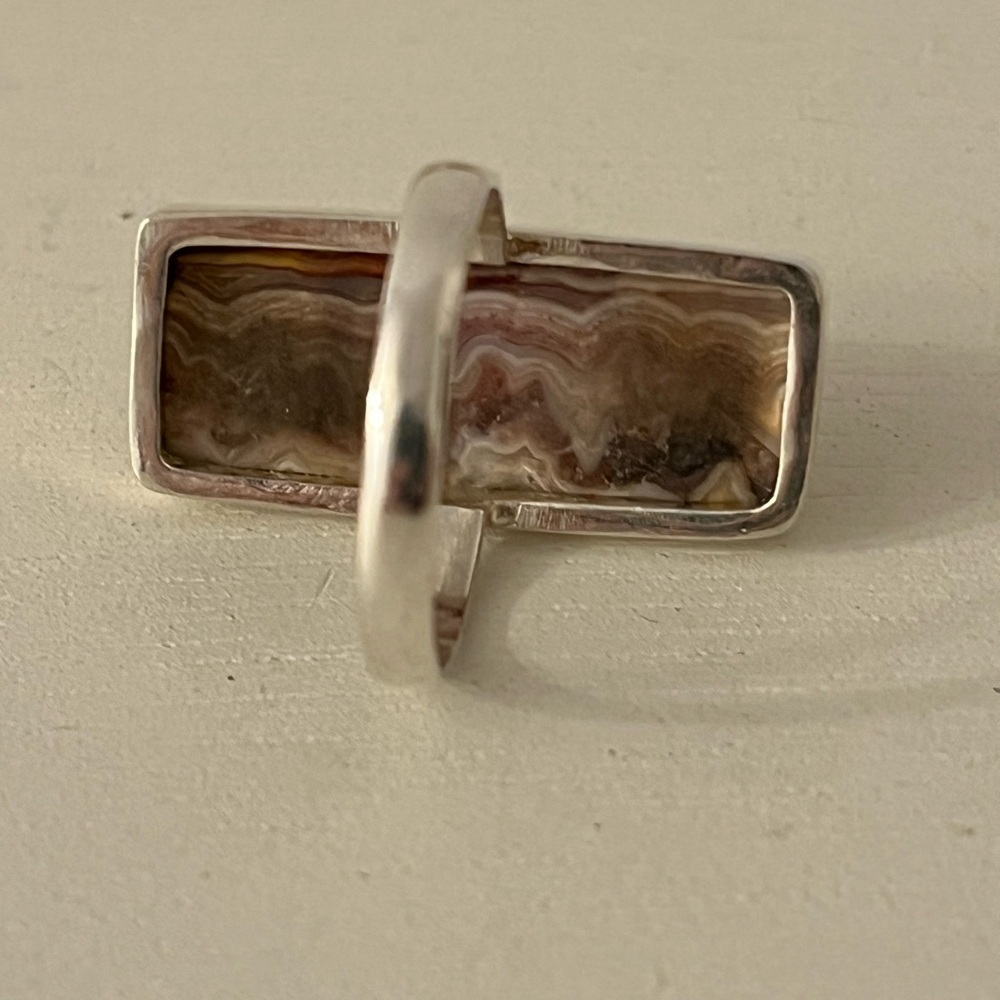 925 Solid Sterling Silver Crazy Lace Agate Gemstone Ring Size 9 - Picture 4 of 10